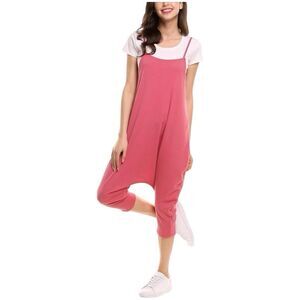 Zeagoo Harem Crop Overall Sz Large Pink Backless Mid-Calf Hot Shot Trendy